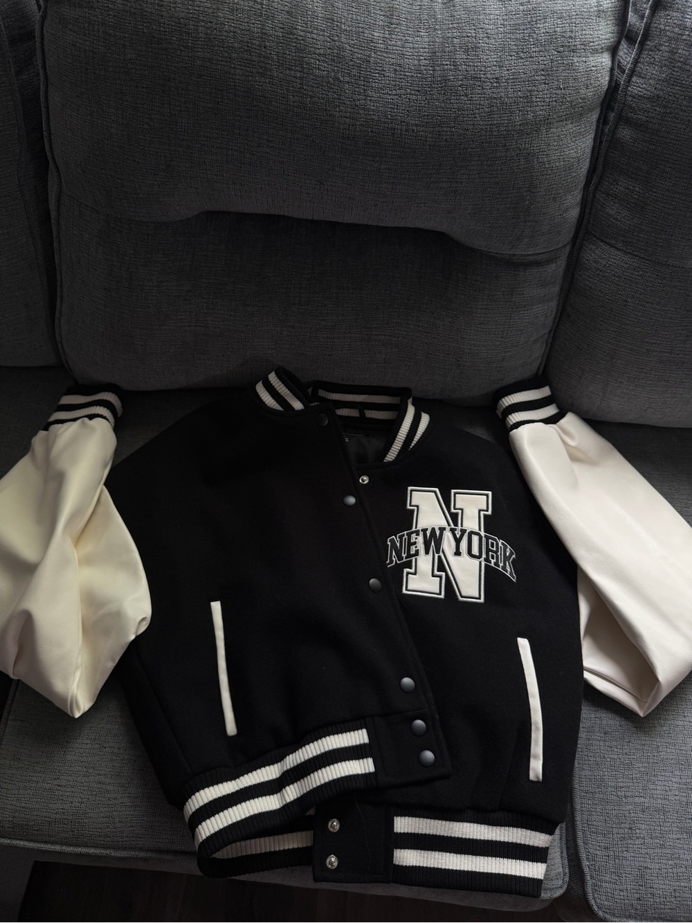 Garage Black and White New York Varsity Bomber Jacket